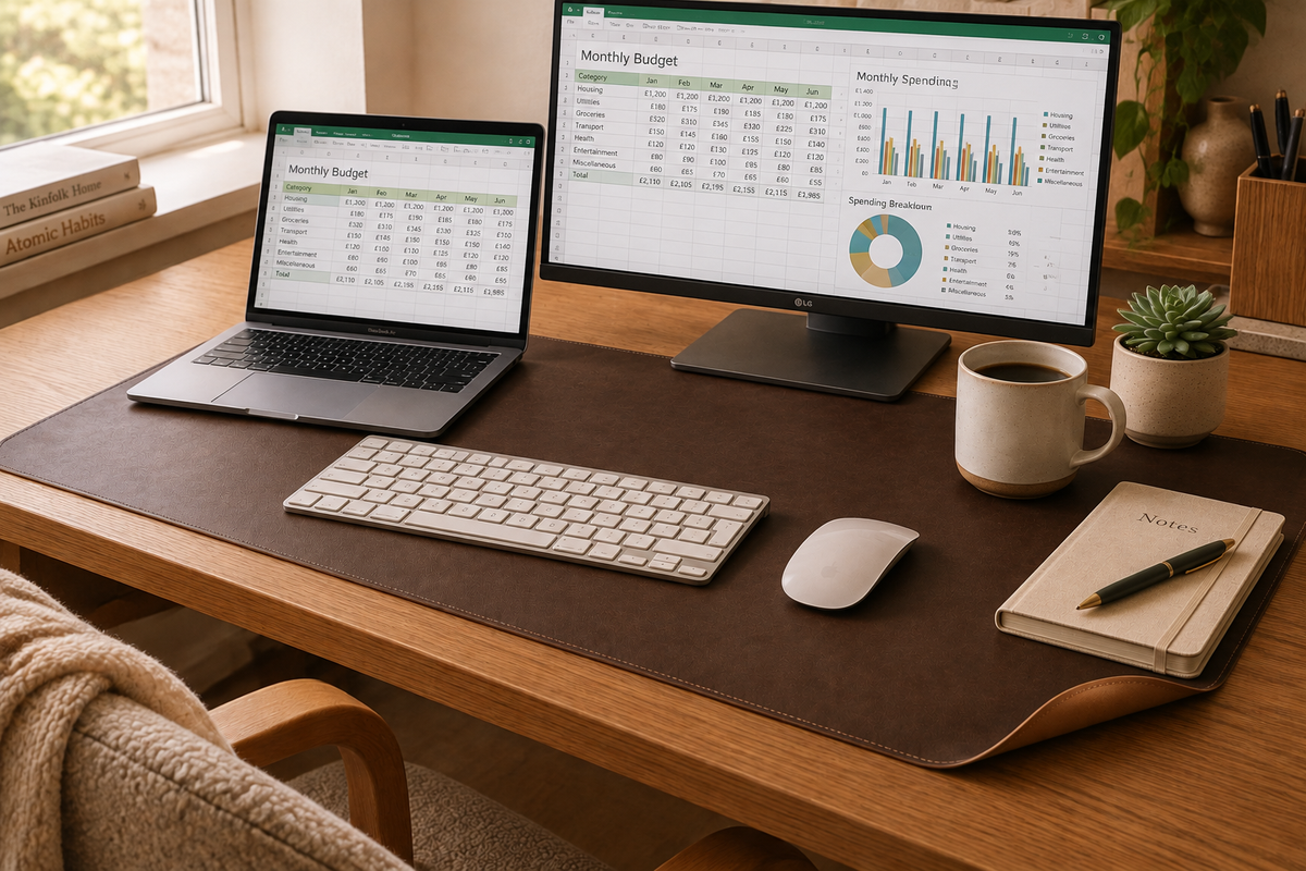 Dark Coffee desk pad on home office setup