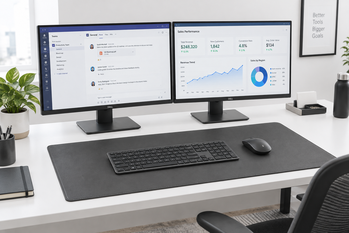 Dark Grey desk pad on modern office setup